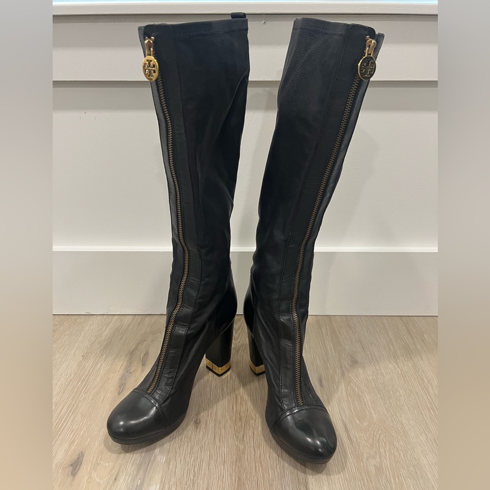Tory Burch black high leather boots. Size 9M